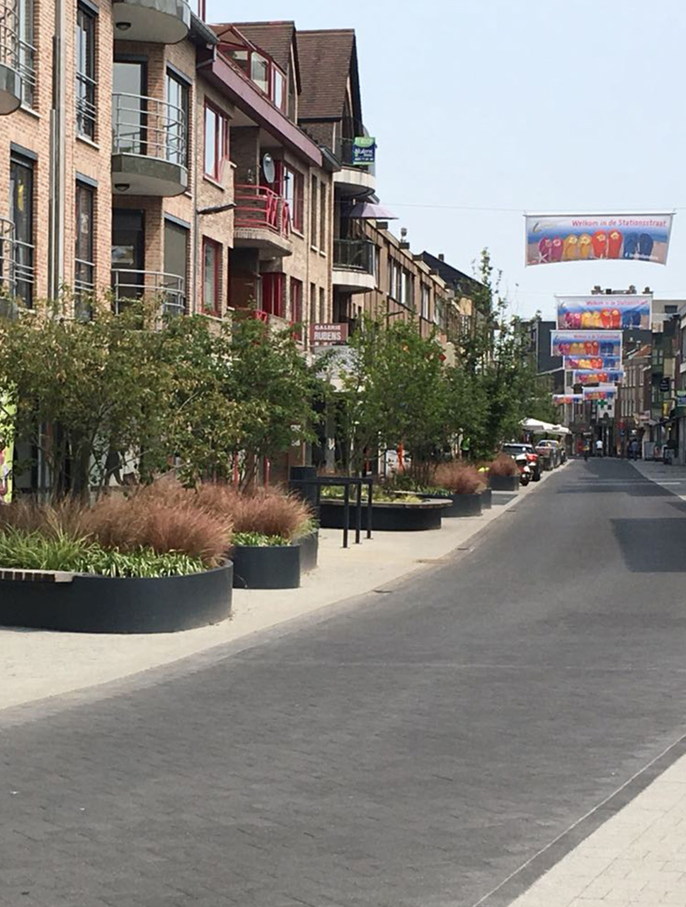 Voor de beplanting is gekozen voor speelse grassen en meerstammige bomen, die meteen meer karakter aan de winkelstraat geven.