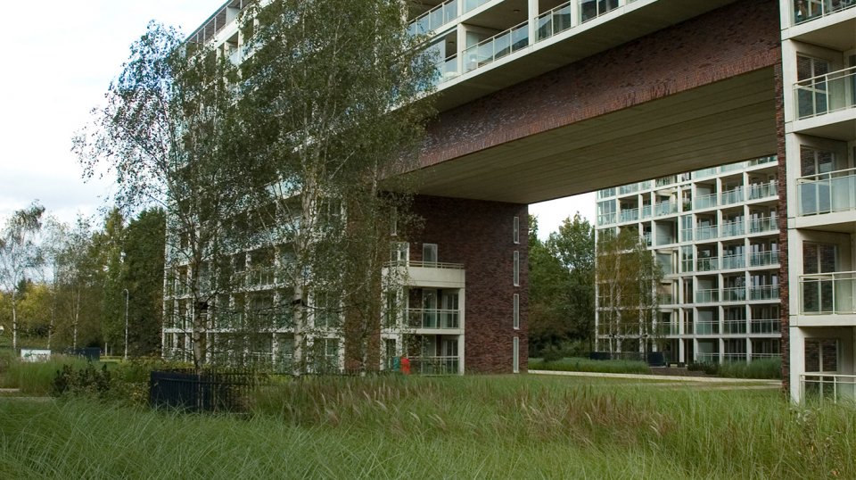 De ondergrondse parkeergarage wordt ingepast in het landschap zodat het gebied op en buiten het dek doorloopt zonder zichtbare overgang.