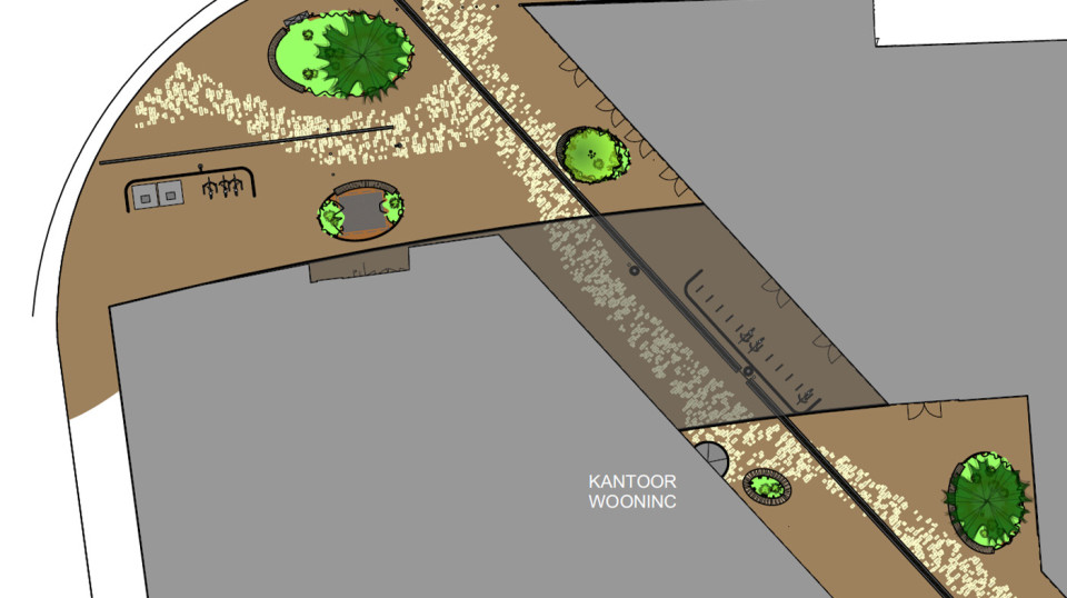 Door het gebruik van cortenstaal voor de eilanden en lijngoot, en gebakken klinkers als verharding, is dit ontwerp duurzaam en toekomstbestendig.